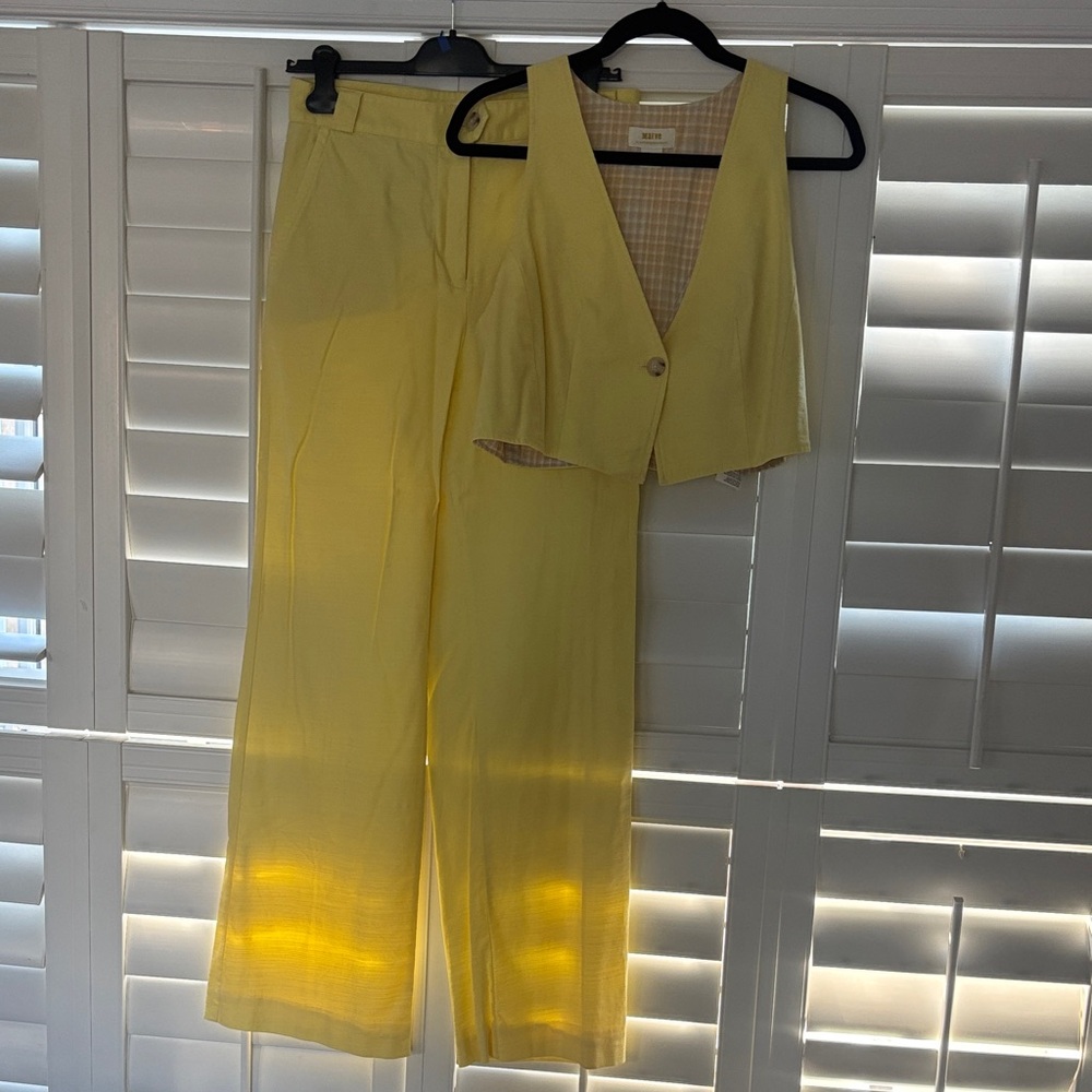 Maeve Lemon Yellow Wide-Leg Pants with Matching Vest